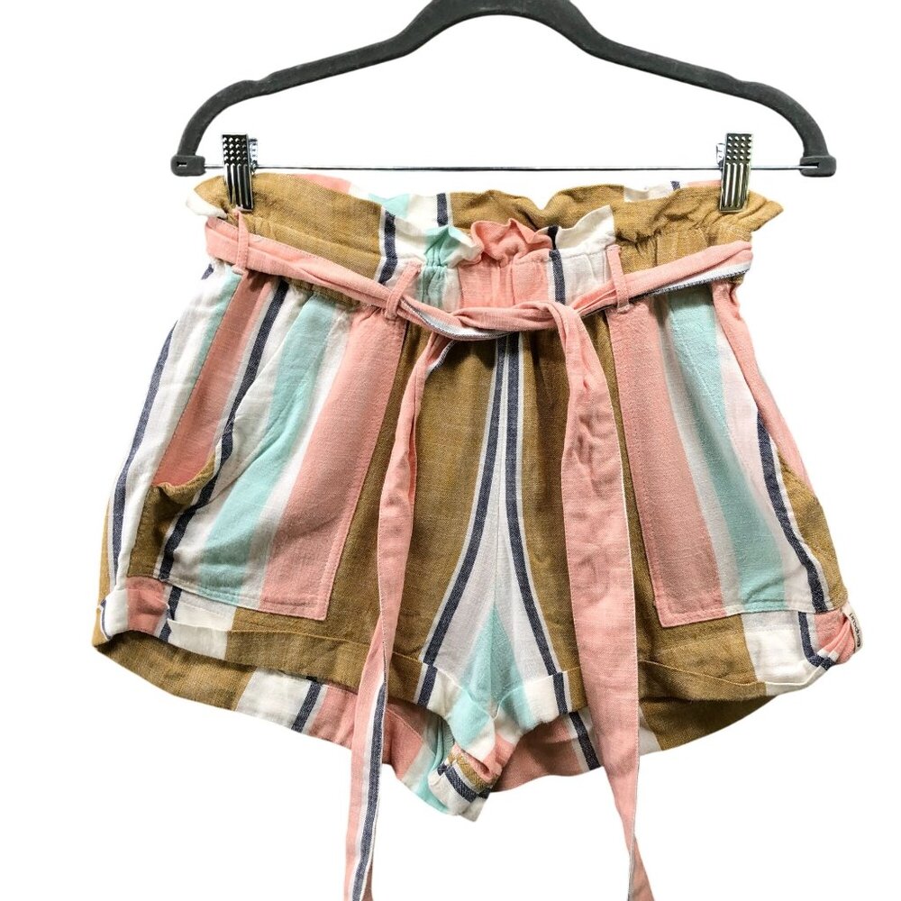 Rip Curl High Waisted Paperbag Shorts Womens S Tie Waist Striped Rayon Beachy